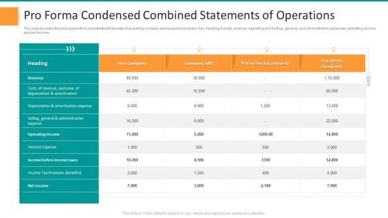 Pro Forma Condensed Combined Statements Of Operations Icons PDF