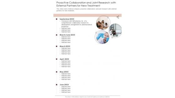 Proactive Collaboration And Joint Research With External Partners For New Treatment One Pager Documents Proactive Collaboration And Joint Research With External Partners For New Treatment One Pager Documents