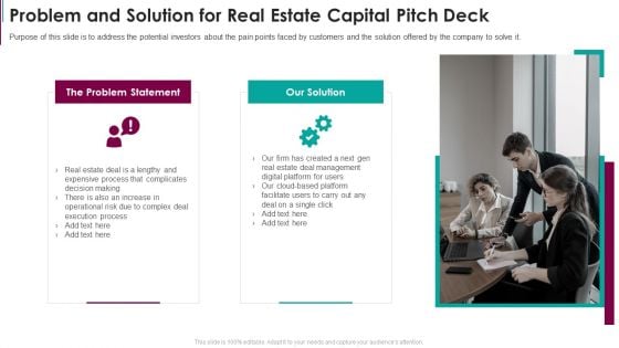 Problem And Solution For Real Estate Capital Pitch Deck PowerPoint Presentation PPT Template PDF Problem And Solution For Real Estate Capital Pitch Deck PowerPoint Presentation PPT Template PDF