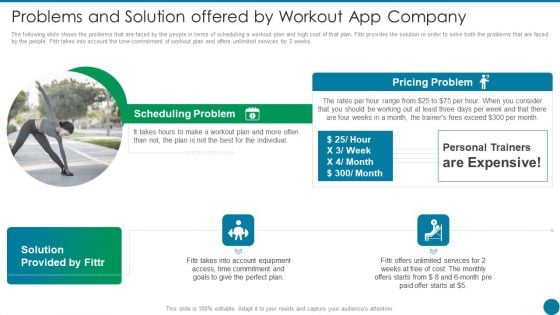 Problems And Solution Offered By Workout App Company Ppt PowerPoint Presentation Inspiration Pictures PDF