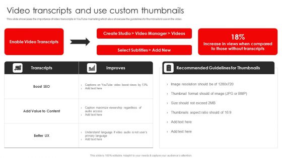 Procedure To Build Youtube Channel And Online Awareness Video Transcripts And Use Custom Thumbnails Guidelines PDF