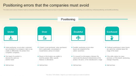 Procedure To Develop Effective Product Positioning Errors That The Companies Must Avoid Ppt Show Example Topics PDF