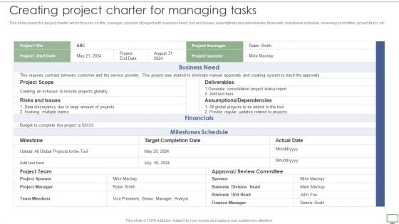 Procedure To Establish Project Administration Program Creating Project Charter For Managing Tasks Guidelines PDF