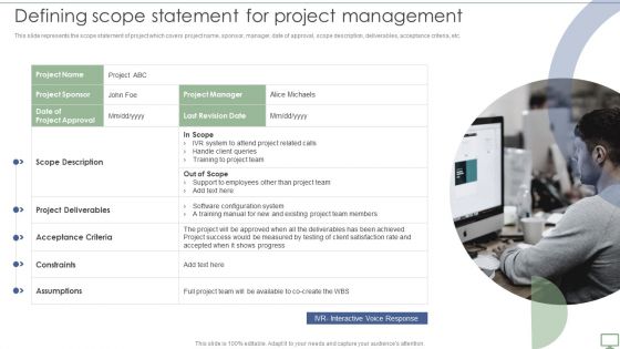 Procedure To Establish Project Administration Program Defining Scope Statement For Project Management Inspiration PDF