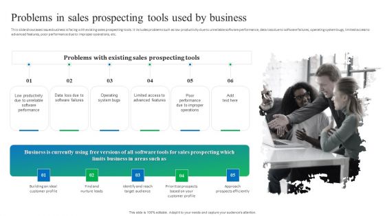 Process Enhancement Plan To Boost Sales Performance Problems In Sales Prospecting Tools Used By Business Inspiration PDF