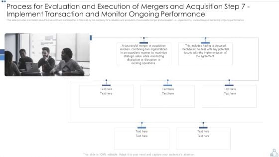 Process For Evaluation And Execution Of Mergers And Acquisition Step 7 Implement Transaction And Monitor Ongoing Performance Diagrams PDF