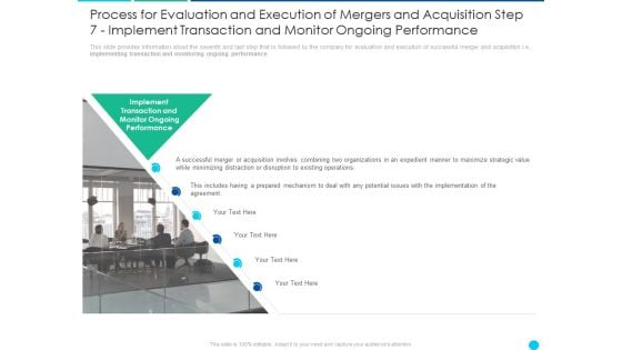 Process For Evaluation And Execution Of Mergers And Acquisition Step 7 Implement Transaction And Monitor Ongoing Performance Ideas PDF