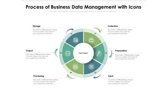 Process Of Business Data Management With Icons Ppt PowerPoint Presentation Summary Design Inspiration PDF