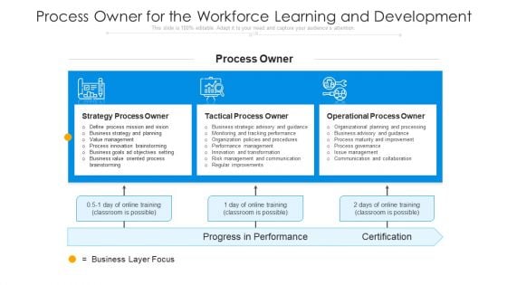 Process Owner For The Workforce Learning And Development Ppt PowerPoint Presentation Show Information PDF