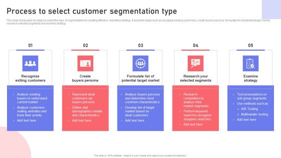 Process To Select Customer Segmentation Type Ppt PowerPoint Presentation File Slides PDF