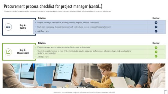 Procurement Process Checklist For Project Manager Project Managers Playbook Template PDF