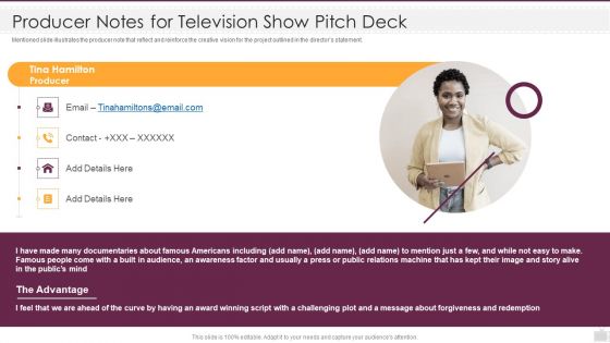 Producer Notes For Television Show Pitch Deck Ppt Professional PDF