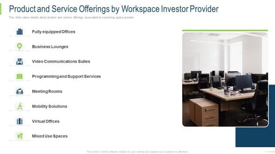 Product And Service Offerings By Workspace Investor Provider Portrait PDF