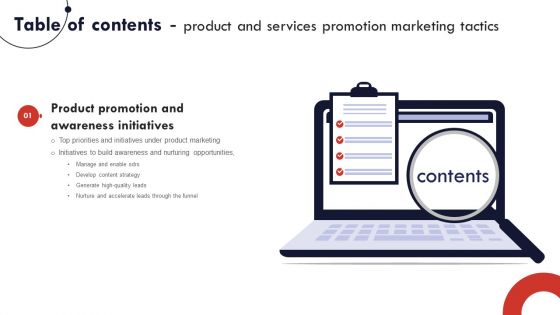 Product And Services Promotion Marketing Tactics Table Of Contents Download PDF