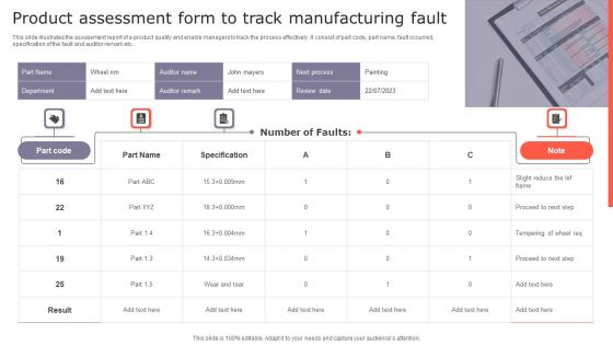 Product Assessment Form To Track Manufacturing Fault Ideas PDF