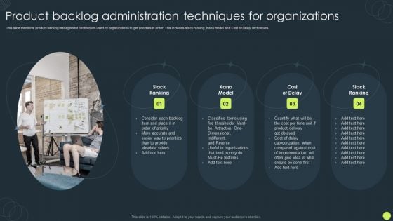 Product Backlog Administration Techniques For Organizations Ppt Slides Tips PDF