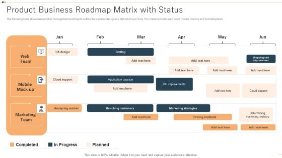 Product Business Roadmap Matrix With Status Pictures PDF