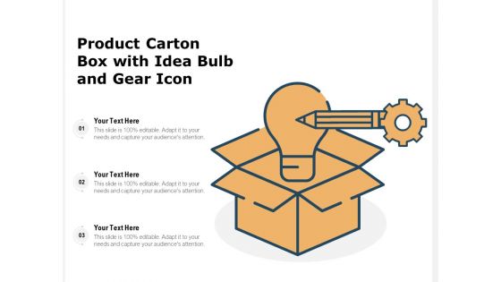 Product Carton Box With Idea Bulb And Gear Icon Ppt PowerPoint Presentation Icon Layouts PDF
