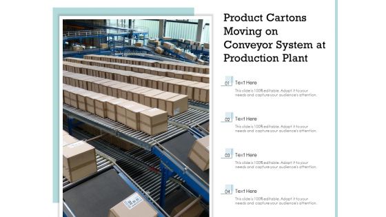 Product Cartons Moving On Conveyor System At Production Plant Ppt PowerPoint Presentation Ideas Gallery PDF