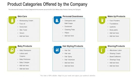 Product Categories Offered By The Company Ppt Inspiration Graphics PDF Product Categories Offered By The Company Ppt Inspiration Graphics PDF