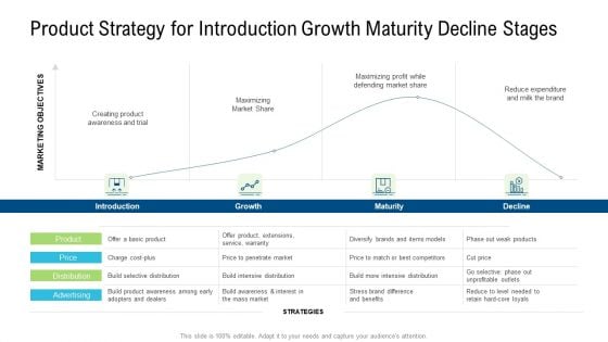 Product Commercialization Action Plan Product Strategy For Introduction Growth Maturity Decline Stages Ppt Ideas Graphics Download PDF