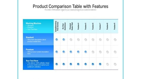 Product Comparison Table With Features Ppt PowerPoint Presentation Layouts Inspiration PDF