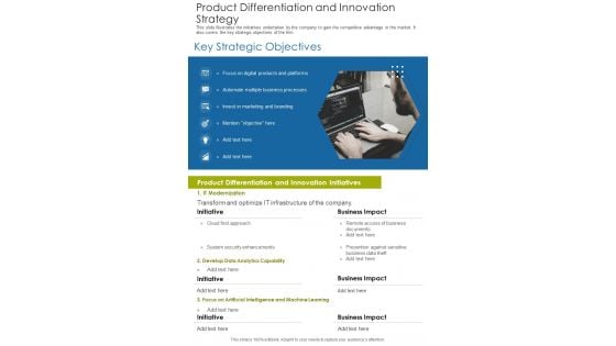 Product Differentiation And Innovation Strategy One Pager Documents