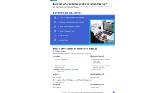 Product Differentiation And Innovation Strategy Template 150 One Pager Documents Product Differentiation And Innovation Strategy Template 150 One Pager Documents