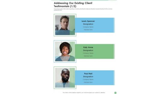 Product Expansion Proposal Addressing Our Existing Client Testimonials One Pager Sample Example Document Product Expansion Proposal Addressing Our Existing Client Testimonials One Pager Sample Example Document