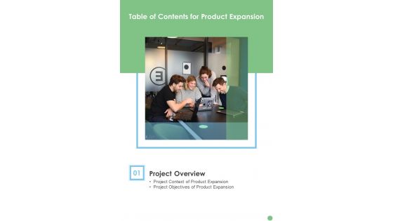 Product Expansion Proposal Table Of Contents One Pager Sample Example Document Product Expansion Proposal Table Of Contents One Pager Sample Example Document