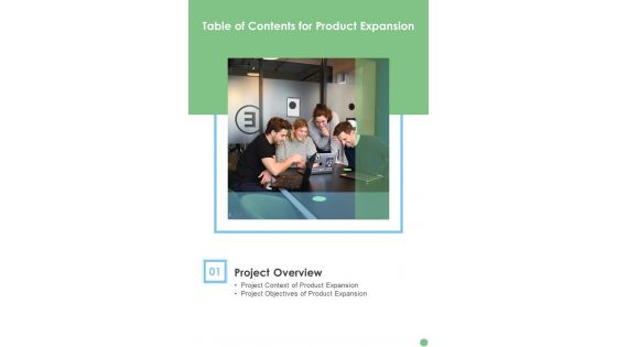 Product Expansion Proposal Table Of Contents One Pager Sample Example Document