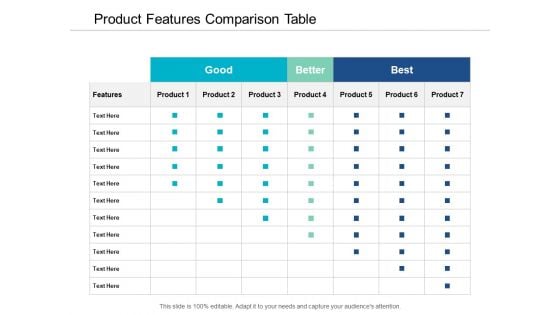 Product Features Comparison Table Ppt Powerpoint Presentation Ideas Vector