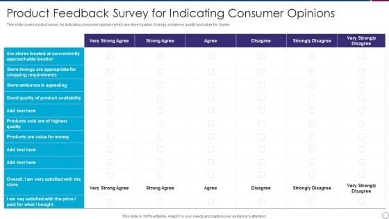 Product Feedback Survey For Indicating Consumer Opinions Diagrams PDF