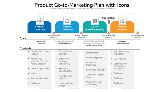 Product Go To Marketing Plan With Icons Ppt Icon Shapes PDF