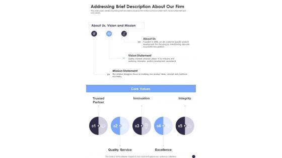 Product Growth Addressing Brief Description About Our Firm One Pager Sample Example Document