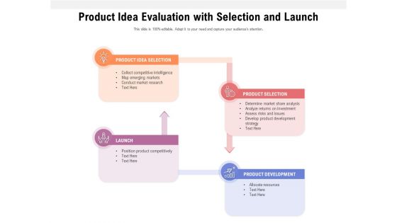 Product Idea Evaluation With Selection And Launch Ppt PowerPoint Presentation File Influencers PDF