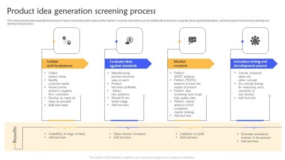 Product Idea Generation Screening Process Ppt Gallery Layout PDF