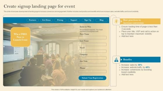 Product Inauguration Event Planning And Administration Create Signup Landing Page Guidelines PDF