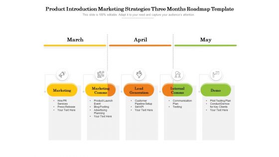 Product Introduction Marketing Strategies Three Months Roadmap Template Mockup