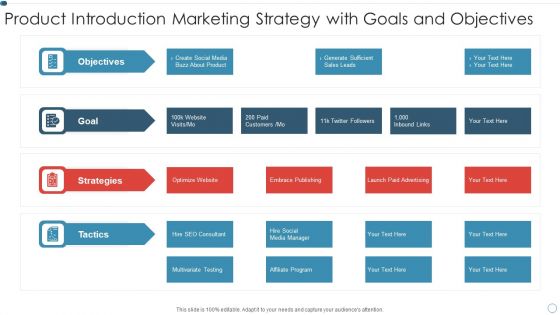 Product Introduction Marketing Strategy With Goals And Objectives Diagrams PDF