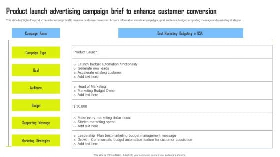 Product Launch Advertising Campaign Brief To Enhance Customer Conversion Professional PDF Product Launch Advertising Campaign Brief To Enhance Customer Conversion Professional PDF