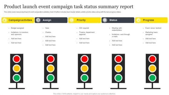 Product Launch Event Campaign Task Status Summary Report Background PDF