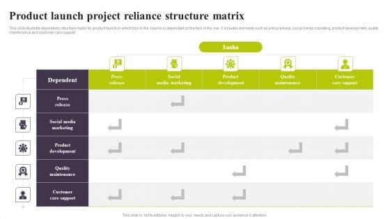 Product Launch Project Reliance Structure Matrix Ppt PowerPoint Presentation File Gallery PDF