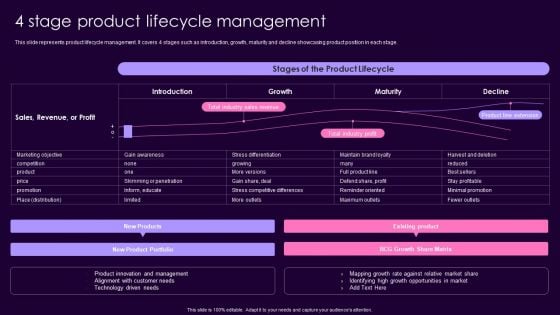 Product Management Techniques 4 Stage Product Lifecycle Management Summary PDF