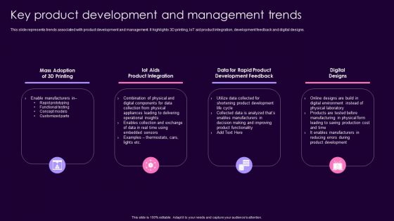 Product Management Techniques Key Product Development And Management Trends Elements PDF