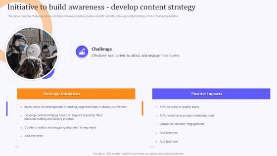 Product Marketing And Awareness Programs Initiative To Build Awareness Develop Content Mockup PDF