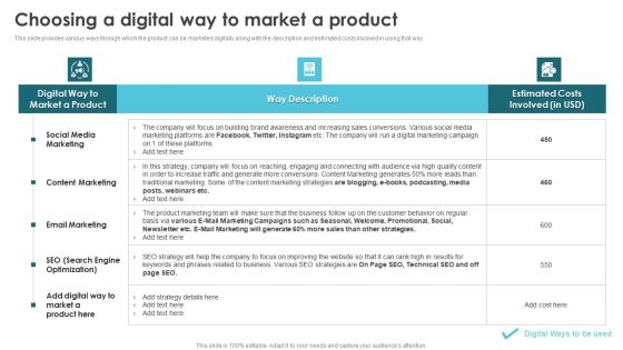 Product Marketing For Generating Choosing A Digital Way To Market A Product Ideas PDF