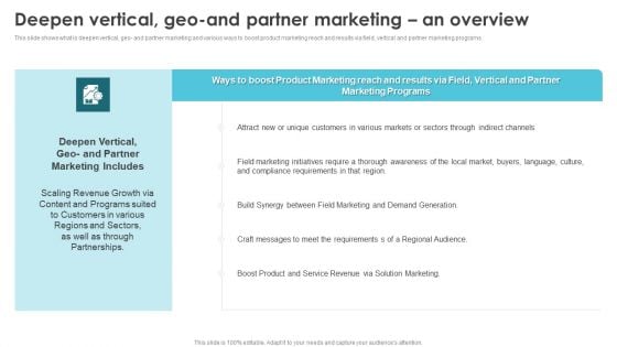 Product Marketing For Generating Deepen Vertical Geo And Partner Marketing Information PDF