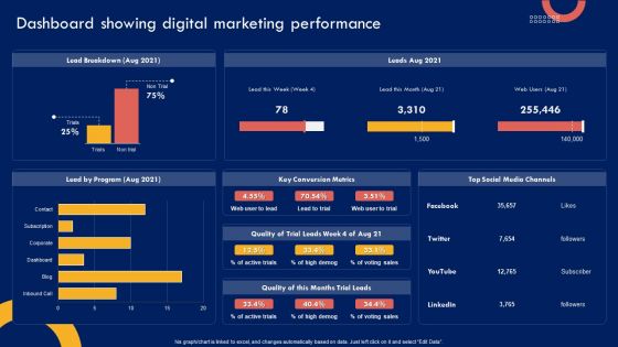 Product Marketing Leadership Dashboard Showing Digital Marketing Performance Download PDF