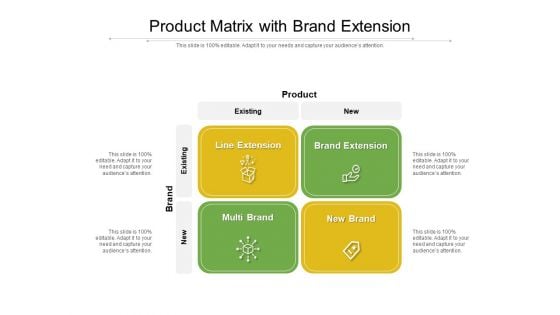 Product Matrix With Brand Extension Ppt PowerPoint Presentation Icon Show PDF